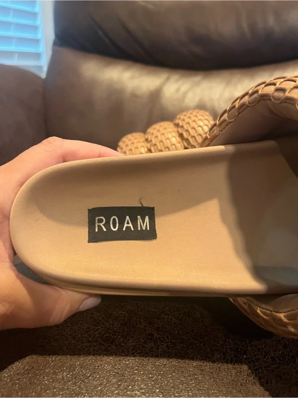 ROAM Padded Triple-Strap Slide Sandals in Taupe